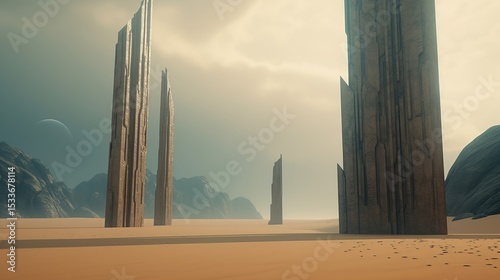 monolith on the barren earth background
