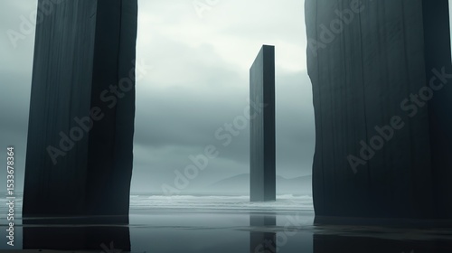 monolith on the barren earth background