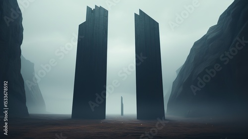 monolith on the barren earth background