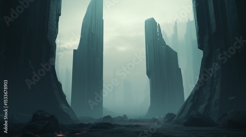 monolith on the barren earth background