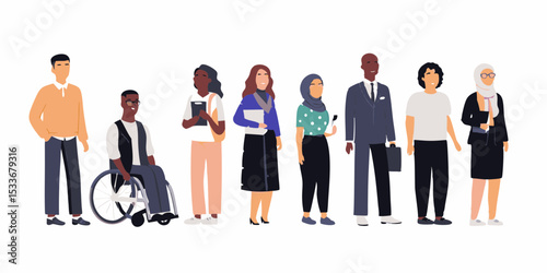 Diverse Group of Professionals Standing Together Representing Inclusion and Equality in the Workplace Business Team and Community Vector Illustration