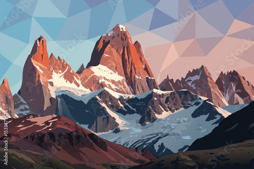 Create a striking vector illustration of sharp, triangular mountains in a polygonal style.  Emphasize geometric precision and vibrant color gradients.