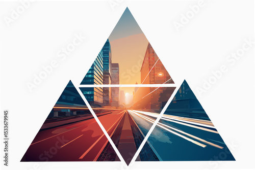 Generate a vibrant image of two split gradient triangles with a strong motion blur effect, incorporating a modern (mod) aesthetic.