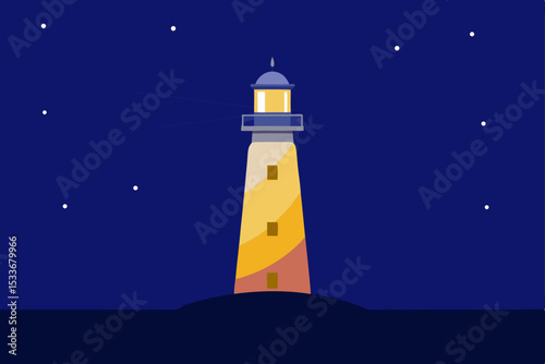Nighttime Lighthouse Beacon Guiding Light in the Darkness