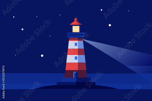 Nighttime Lighthouse Beacon Guiding Light Illustration