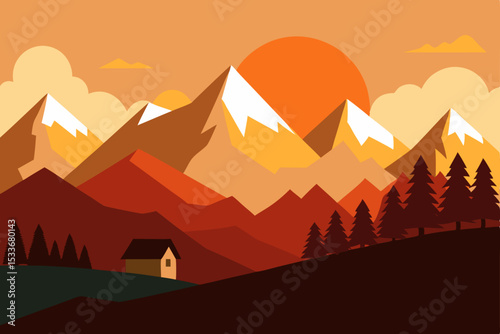 Majestic Mountain Sunset A Serene Landscape Illustration