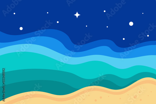 Abstract sea waves illustration with colorful summer sky design