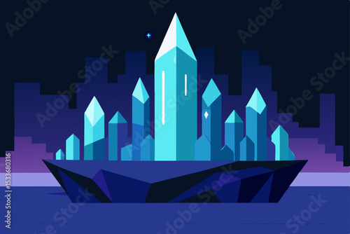 Crystal Cityscape A Nighttime View of Sparkling Crystal Structures