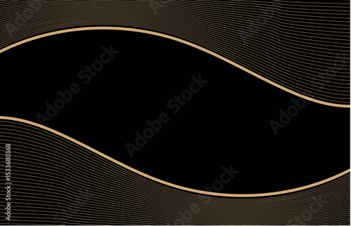 Abstract Wave Design Vector Illustration with Black Metallic Texture Curve Background – Modern Silver Frame Template for Business Banner, Technology Wallpaper, Camera Shutter Style Backdrop.