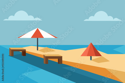 Serene Beach Escape Minimalist Illustration of Tranquil Island Getaway