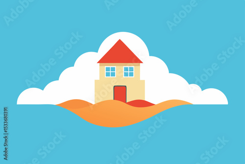 Dream House on a Cloud Island A Serene Coastal Escape Illustration