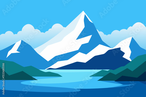 Majestic Mountain Landscape Serene Lake and Snowy Peaks Illustration