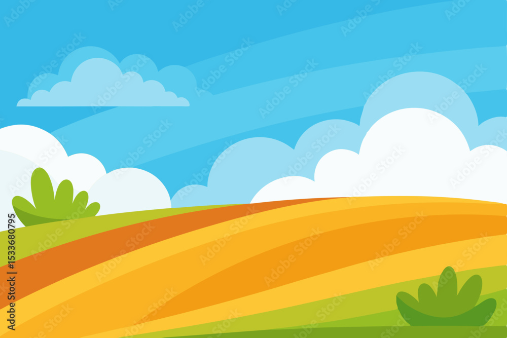 Obraz premium Vibrant Summer Landscape Rolling Hills, Golden Fields, and Sunny Skies