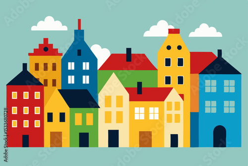 Vibrant Cityscape A Colorful Collection of European-Style Houses