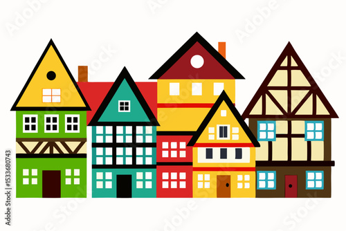 Charming Colorful European Village Houses Architecture Illustration