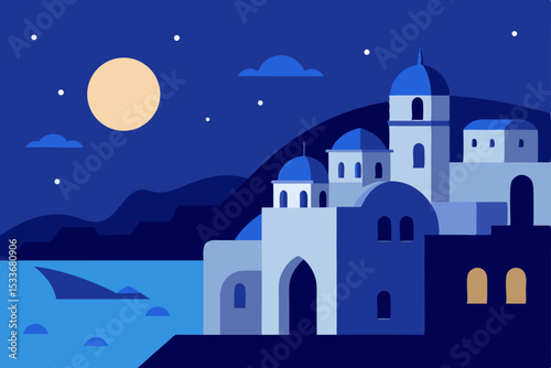 Enchanted Night Aegean Sea Village Under the Moon's Glow