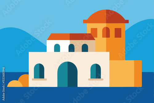 Mediterranean Villa Architectural Design Coastal Home Illustration