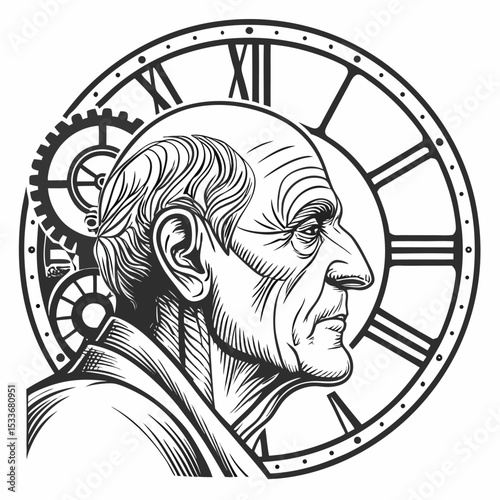 “Timeworn” – Wrinkled Face with Clock Gears