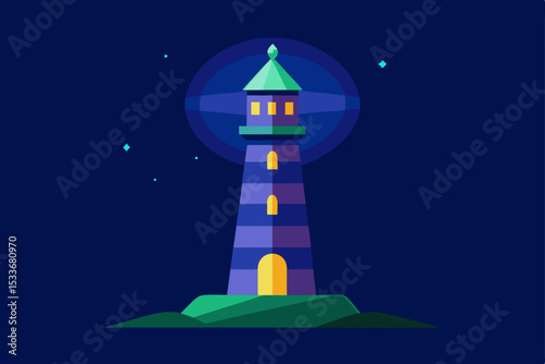 Nighttime Lighthouse Beacon Guiding Light in the Dark