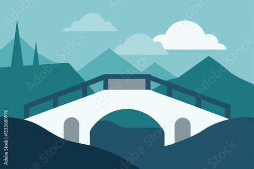 Serene Mountain Bridge Landscape A Tranquil Vista Illustration