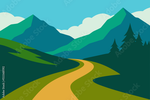 Winding Mountain Road A Serene Landscape Illustration
