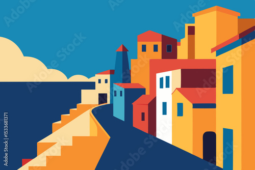 Coastal Town Mediterranean Architecture, Vibrant Colors, and Scenic Seaside Views