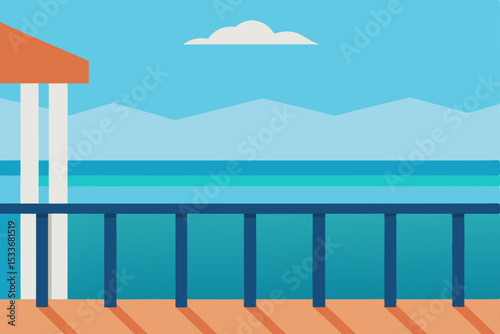 Serene Ocean View Relaxing Coastal Balcony Scene Illustration