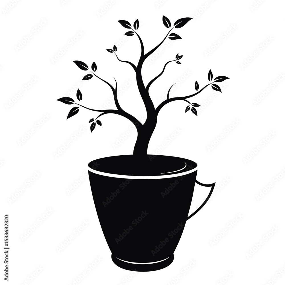 Obraz premiumA black cup with a tree growing vector illustration. 
