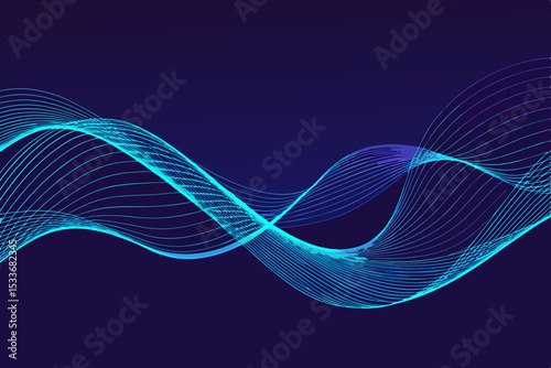 Generate a vibrant abstract image featuring wavy, neon blue glowing lines forming an intricate design over a dark background, possibly incorporating a letter 'd'.
