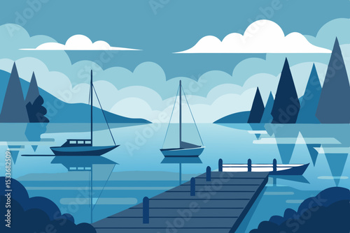 Luxury yacht and sailing boats gracefully navigate the sparkling blue ocean with a tropical island landscape under a summer sky