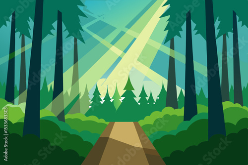 Sunlit Forest Path A Serene Nature Illustration