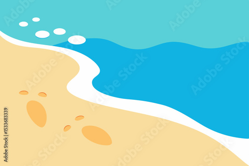Tropical beach vector illustration: summer paradise with blue sky, ocean waves, and nobody on the sand