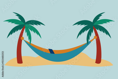 Tropical Hammock Paradise Relaxing Beach Scene Illustration