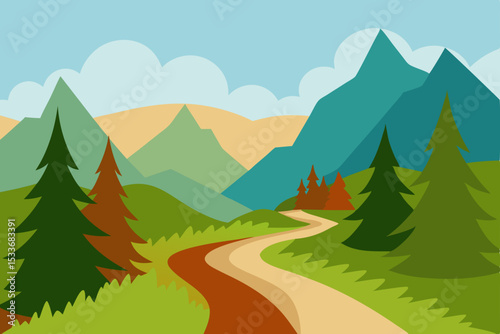 Winding Mountain Road A Serene Landscape Illustration