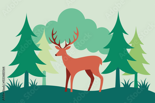 Festive reindeer in a snowy winter forest, perfect for a holiday card illustration