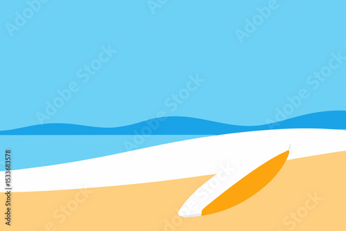 Tropical vector illustration of a beach with sea, sand, sky, and sun for a summer travel vacation