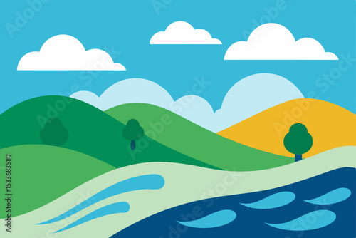 Mountain landscapes featuring the sky, sea, and diverse natural elements like trees, rivers, and fields
