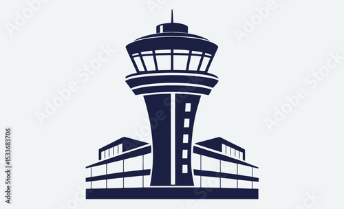 Control tower silhouette, airport tower vector
