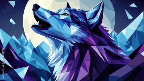 Geometric Wolf Howling at Moon Digital Art