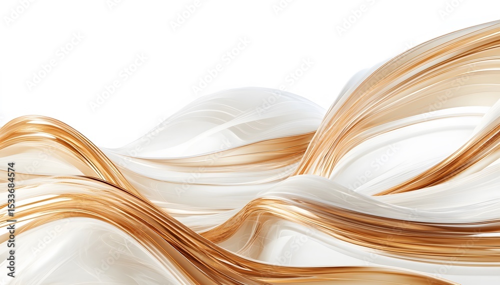 Obraz premium Abstract design of flowing ribbons in gold and white.