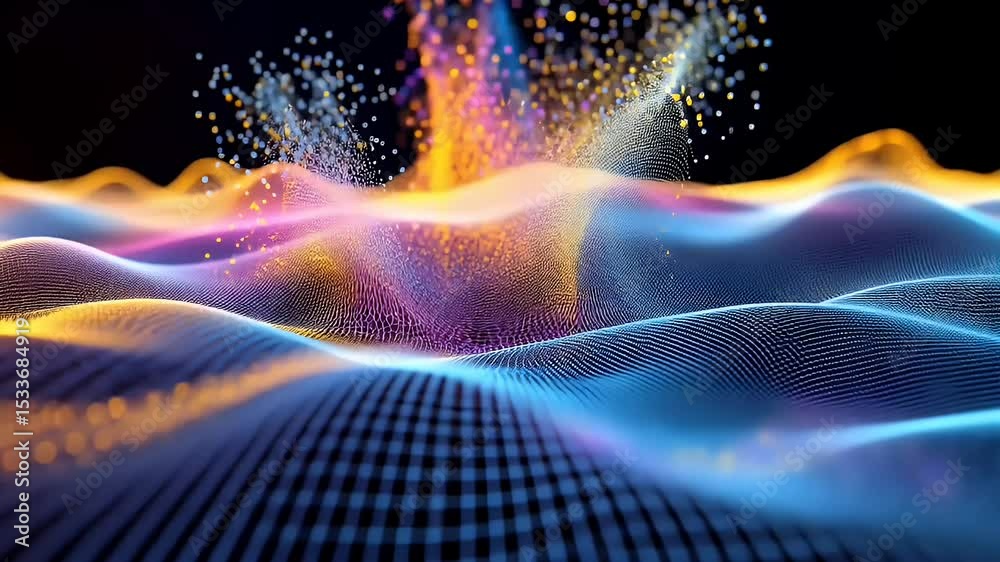 Explosion of color waves forming abstract pattern with glowing texture and motion. Art design concept