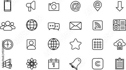 set of social media and basic office flat line ico.eps