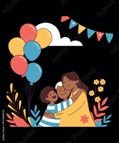 Hand drawn family reunion  summer sale poster with decorative vintage style and cheerful holiday design elements