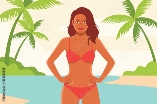 Summer Vacation Woman in Bikini at Tropical Beach