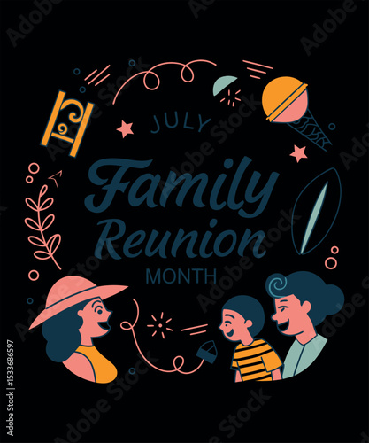Hand drawn family reunion  summer sale poster with decorative vintage style and cheerful holiday design elements