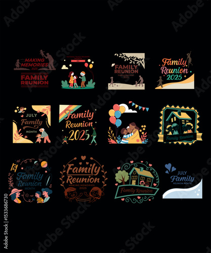Hand drawn family reunion  summer sale poster with decorative vintage style and cheerful holiday design elements
