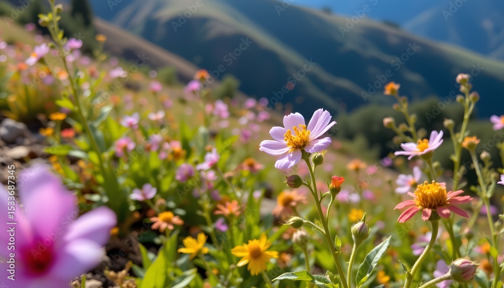 Obraz premium a vibrant wildflower field in a mountainous region