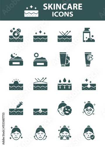 Set of skincare icons, epidermis, healthcare