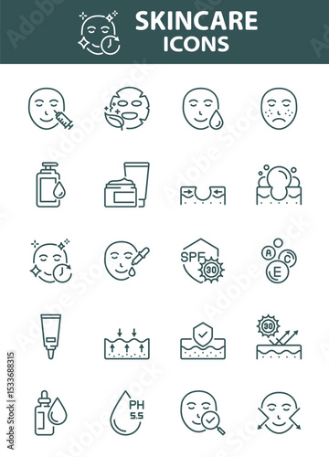 Set of skincare icons, epidermis, healthcare