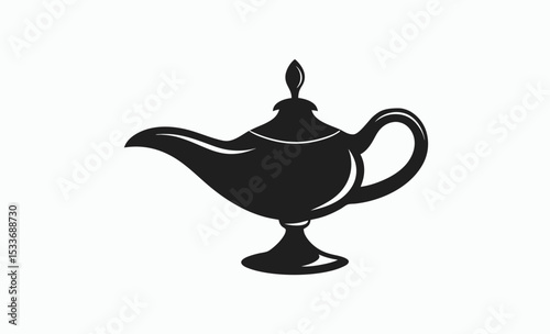 Magic lamp silhouette, genie lamp icon, Arabic dream vector